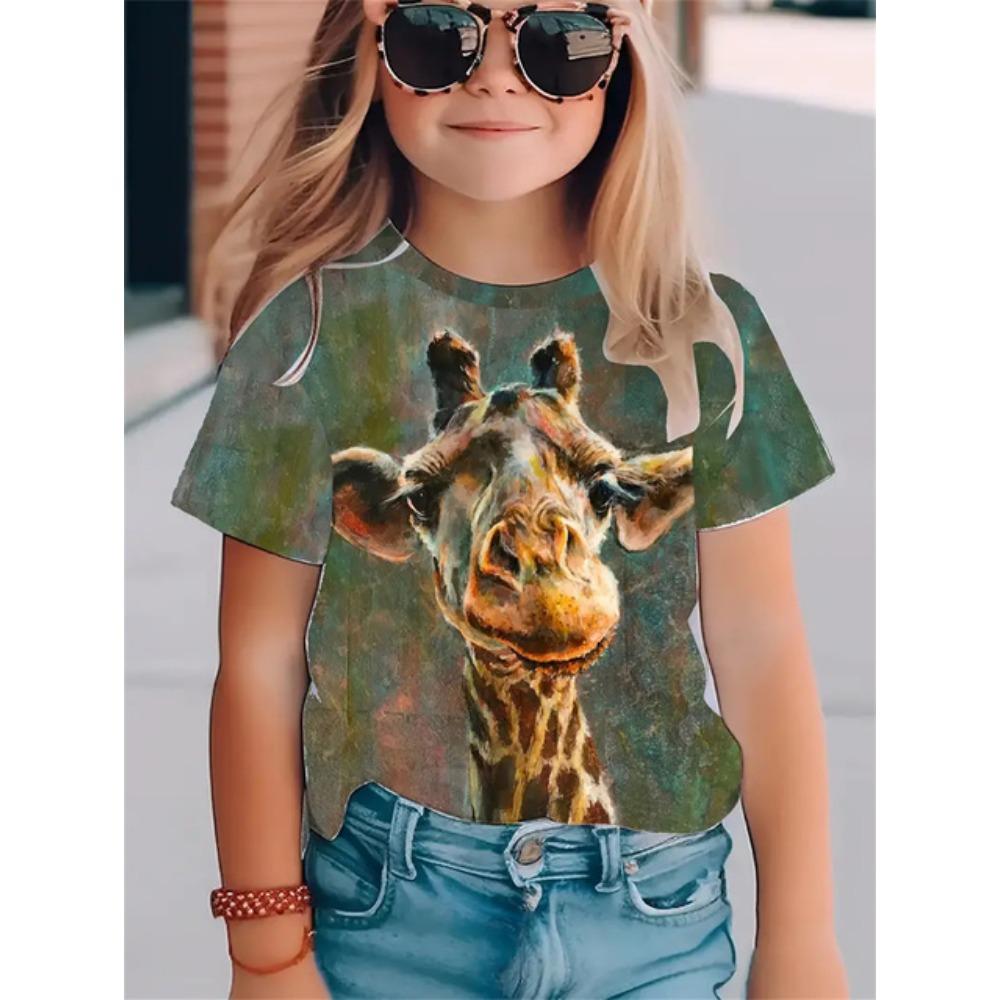 T-shirt da Ragazza Stampa 3D Animali Divertenti 2025 Moda Festival Top a Maniche Corte T-shirt Casual Abbigliamento da Ragazza