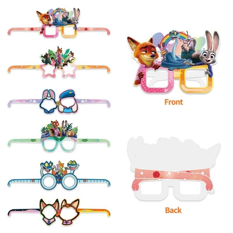 12 pièces Décoration de Fête Disney Zootopia 2 Dessin Animé Prenez des Photos Lunettes en Papier Masques Accessoires Cosplay Fournitures de Fête Joyeux Anniversaire