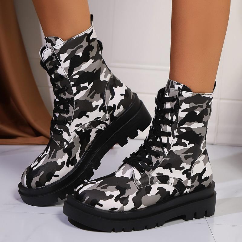 Fashion Women's Thick-soled Ankle Boots Lace-up Warm Leopard Print Shoes 2024 New Winter Wear-resistant Outdoor Women's Snow Boots