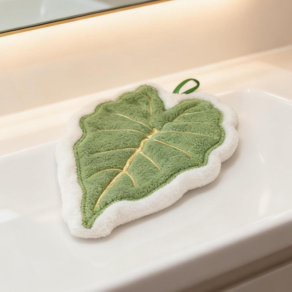 Leaf-Shaped Coral Fleece Hanging Hand Towel for Kitchen & Bathroom Cleaning