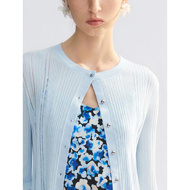 Langzi Round Neck Mulberry Silk Blend Knit Cardigan