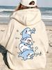 Sudadera Con Capucha Para Mujer Con Estampado De Tiburón De Dibujos Animados, Forro Polar Cómodo, Estilo Coreano Y2K, Ideal Para Otoño/invierno.