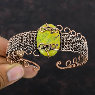 Atlantisite Cuff Bracelet Copper Wire Wrapped Bangle Handmade Cuff Bracelet Adjustable Bangle Gemstone Jewelry Gift For Him Copper Jewelry