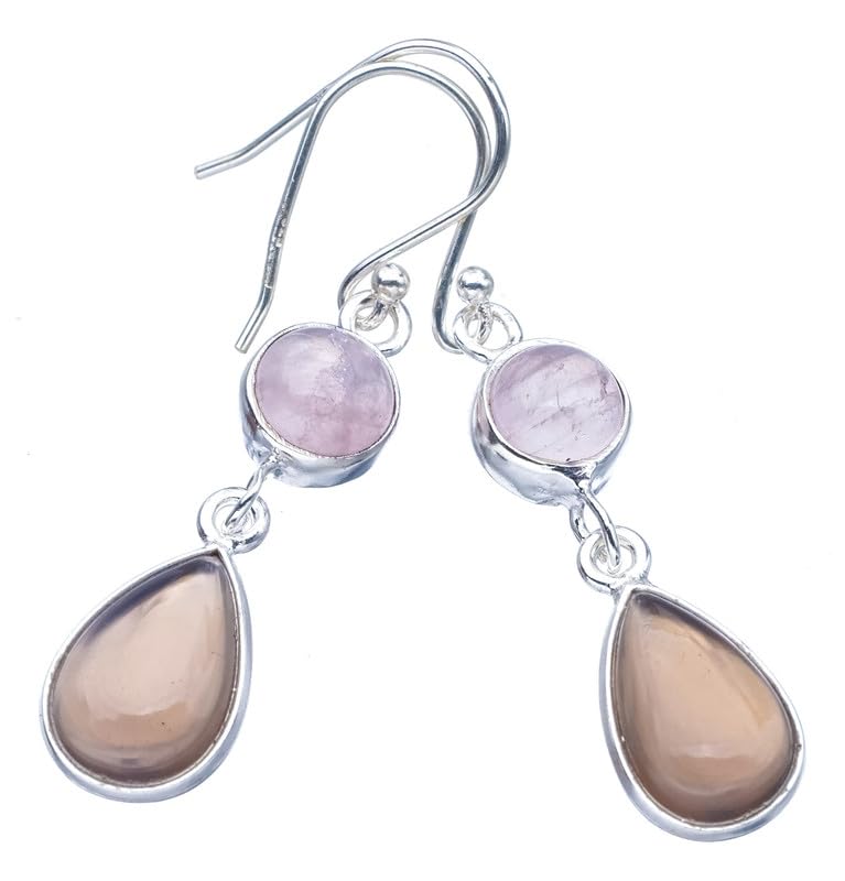 

STARGEMS ® Серьги из натурального дымчатого кварца и розового кварца ручной работы из стерлингового серебра 925 пробы 1,75 дюйма F5747