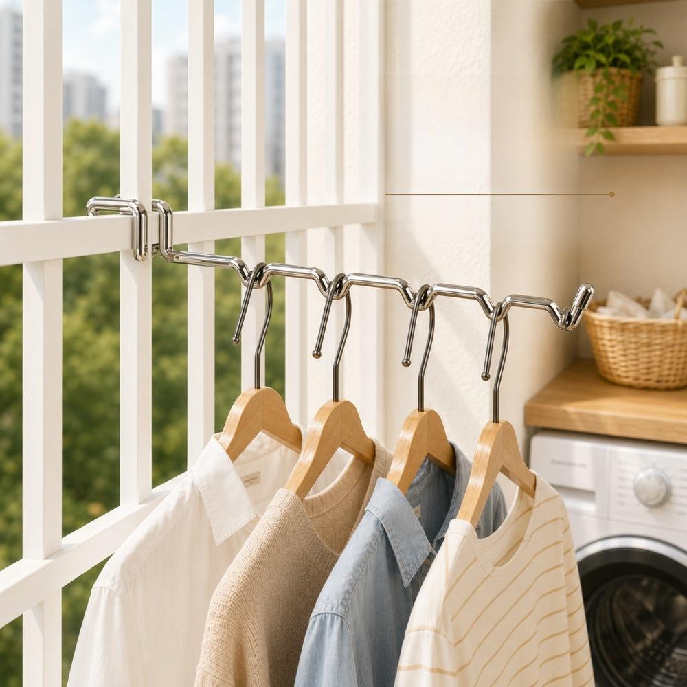 No Drill Railing Drying Rack Wave Shaped Clothes Storage Holder Window Railing Use