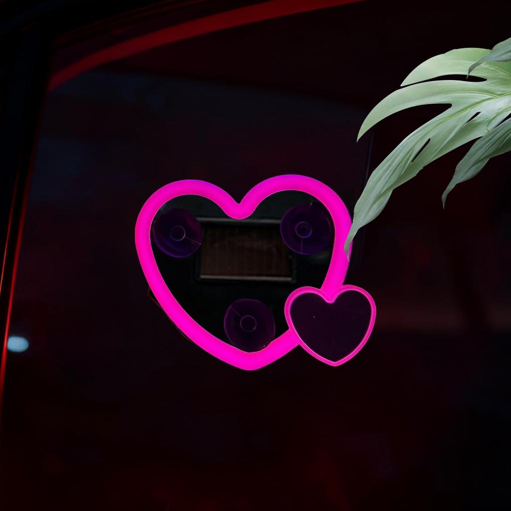 Gevrkjenp Car LED Light - Heart Shape Solar Window Light, Neon Mini LED Light