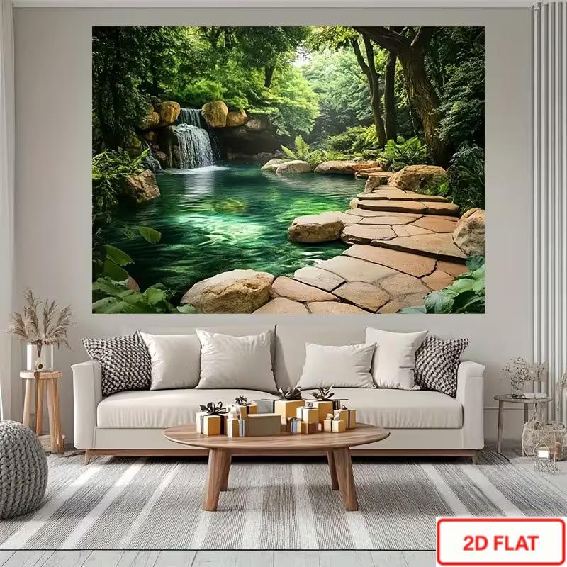 2D Naturwasserfall Kulisse Üppiger Wald Studio Fotografie Hintergrund
