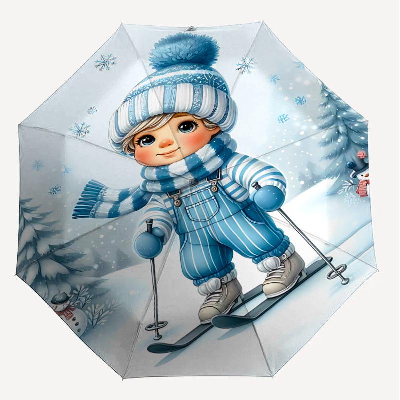 1PC Winter snowflakeAutomatic Open/Close Umbrella with Windproof, 8-Rib Sturdy Canopy, Durable Ribs, Fashionable Design, Outdoor Accessory, Fun Prin,