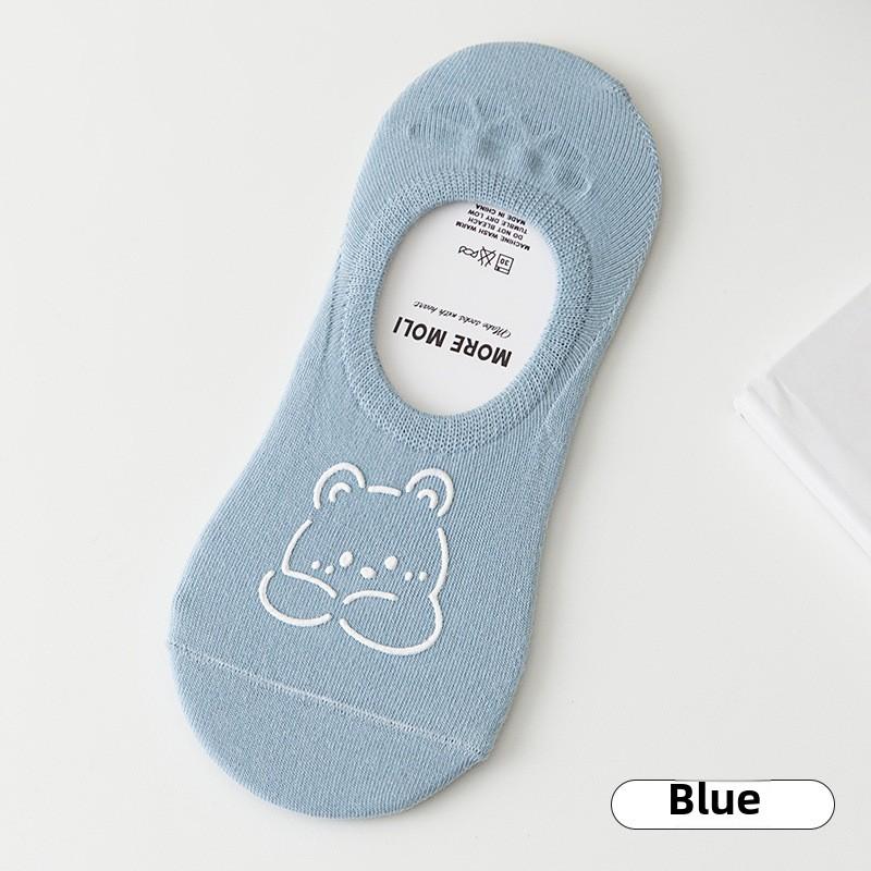 Calcetines de Barco de Osito de Dibujos Animados para Mujer Finos Antideslizantes de Silicona Talón Antideslizante Calcetines Invisibles para Mujer Verano Sencillos Boca Baja Calcetines Cortos