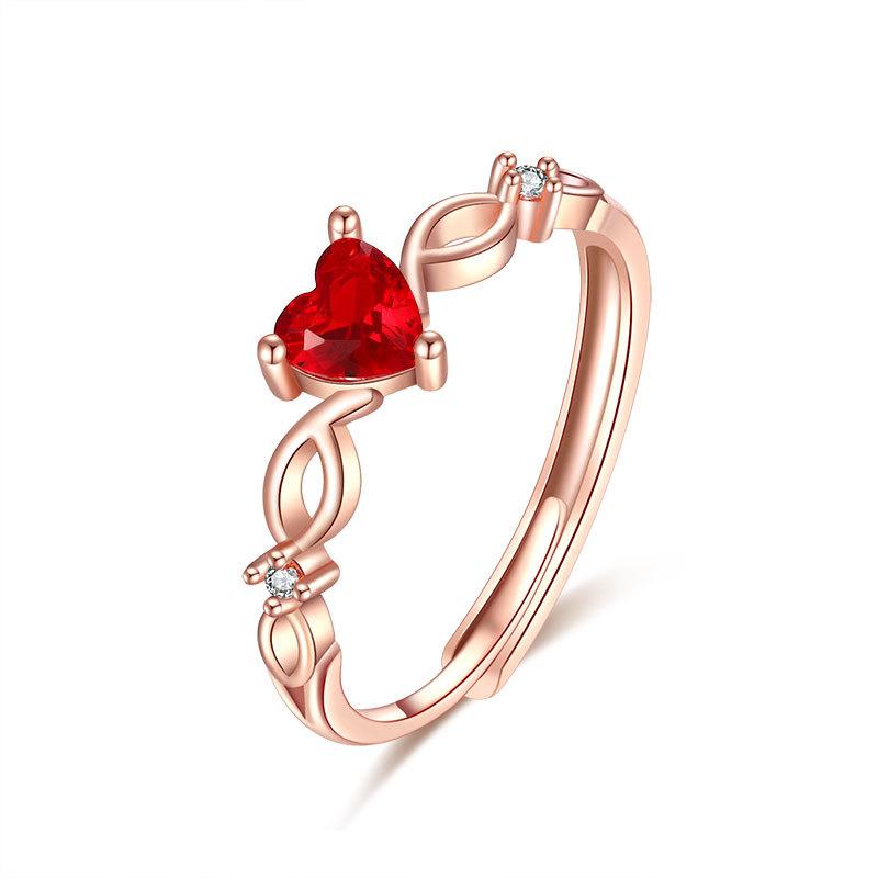 

Rose Gold Plated Inset Zircon Woman s Viva Ring Red Heart shaped Ring Fashion Accessories Opening Adjustment