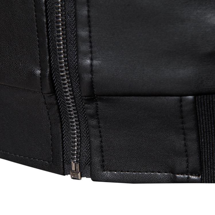 Men's Casual PU Leather Motorcycle Jacket with Stand Collar