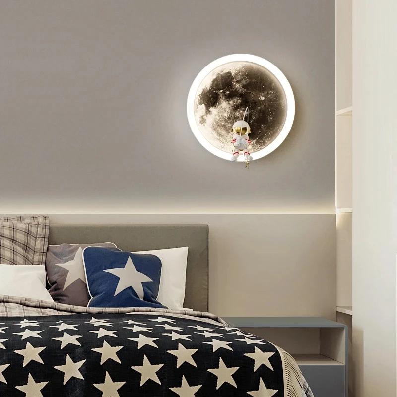 Kids Bedroom Sleeping Night Lights Corridor Hallway Home Decoration Sconce Cartoon Spaceman Astronaut Moon Round Led Wall Lamp
