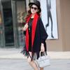 Shawl solid color sweater with sleeves double-sided knitted thick tassel scarf autumn and winter cape cardigan jacket