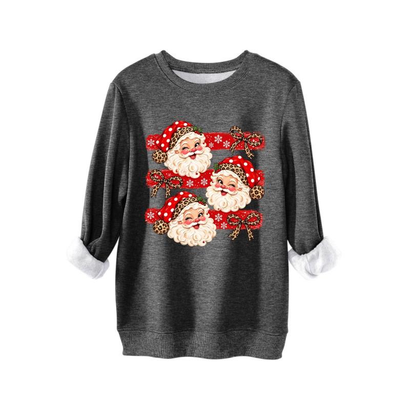 Womens Thick Hoodie Leopard Print Bow Santa Snowflake Graphic Round Neck Loose Fit Casual Winter Sweatshirt