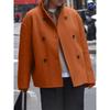 Women European Size Solid Color Double Breasted Woolen Casual Coat Outerwear