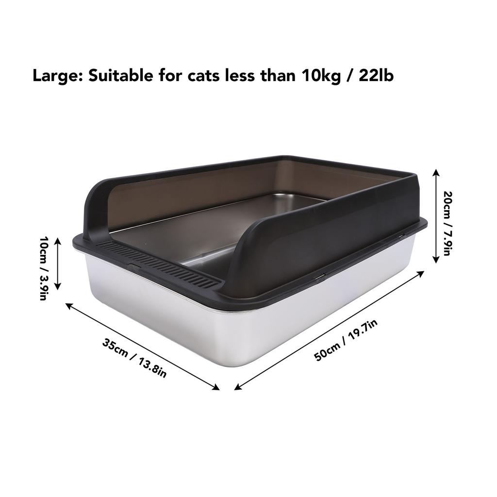 Stainless Steel Litter Box Semi Enclosed Anti Splashing Odorless Easy to Clean Cat Litter Box with Lid for Large Cats