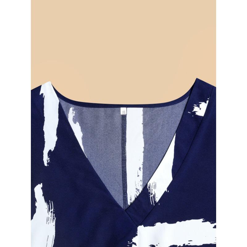 Women's V-neck Short Sleeve Print Loose Dress