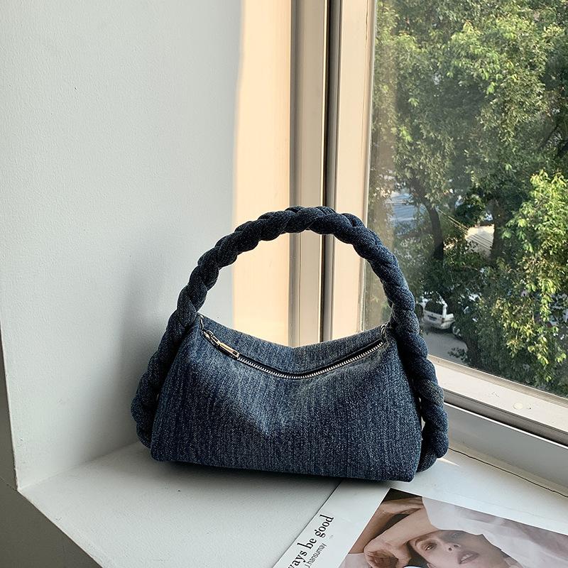 Neue koreanische Denim-Handtaschen Großes Fassungsvermögen Drehketten Damen Umhängetasche Vintage Mode Persönlichkeit Canvas-Taschen