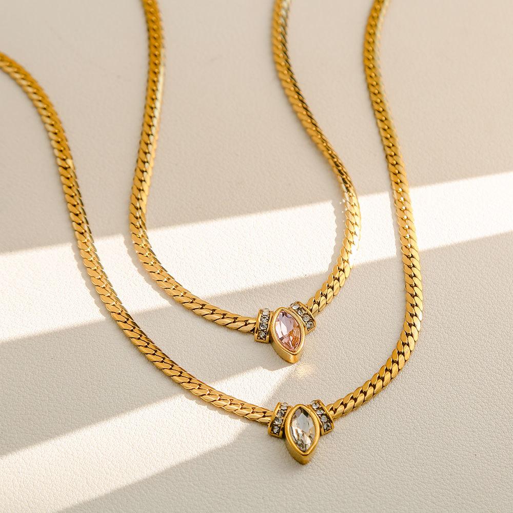 European/American Stainless Steel Diamond-encrusted Eye Necklace High-end Sense Niche Retro Collarbone Chain Titanium Steel Item Jewelry Women