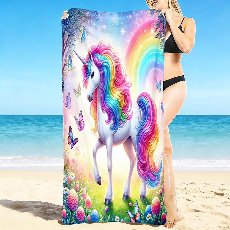 1Pc Rainbow Unicorn Garden Beach Towel, Quick Dry, Multi-Use for Beach Pool Gym Yoga Home Travel, Christmas, Halloween, Xmas Gift S929450
