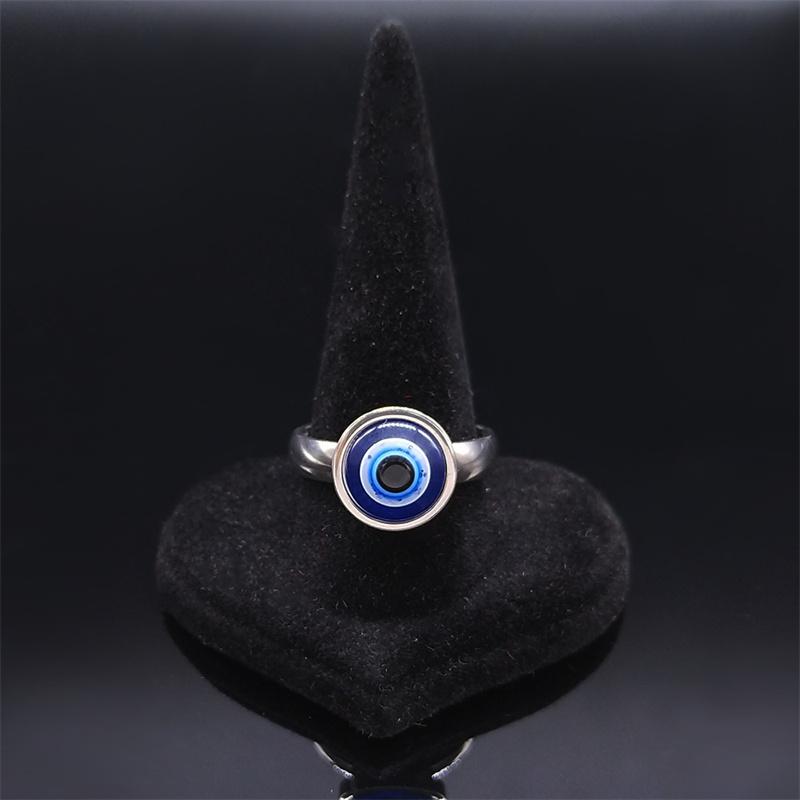 Anello Portafortuna Occhio Blu Malvagio Turco in Acciaio Inossidabile Anelli Dita Moda Donna Colore Argento Gioielli Regalo acciaio inossidabile R320S05