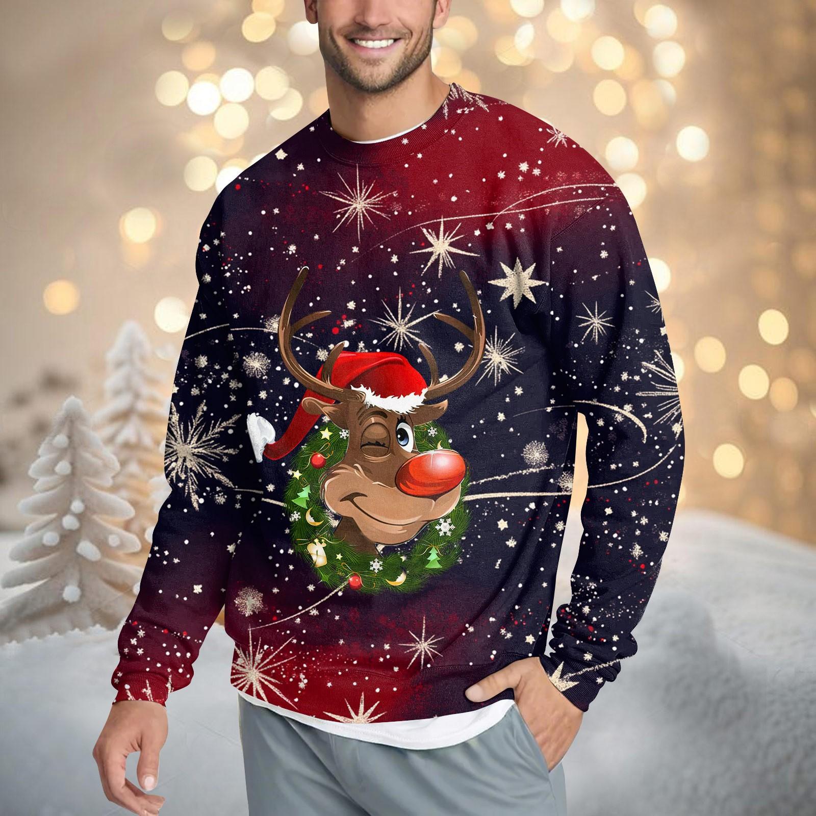 

Мужская повседневная мода, удобная рождественская принтованная круглая горловина, свитер, толстовка XXL чёрный