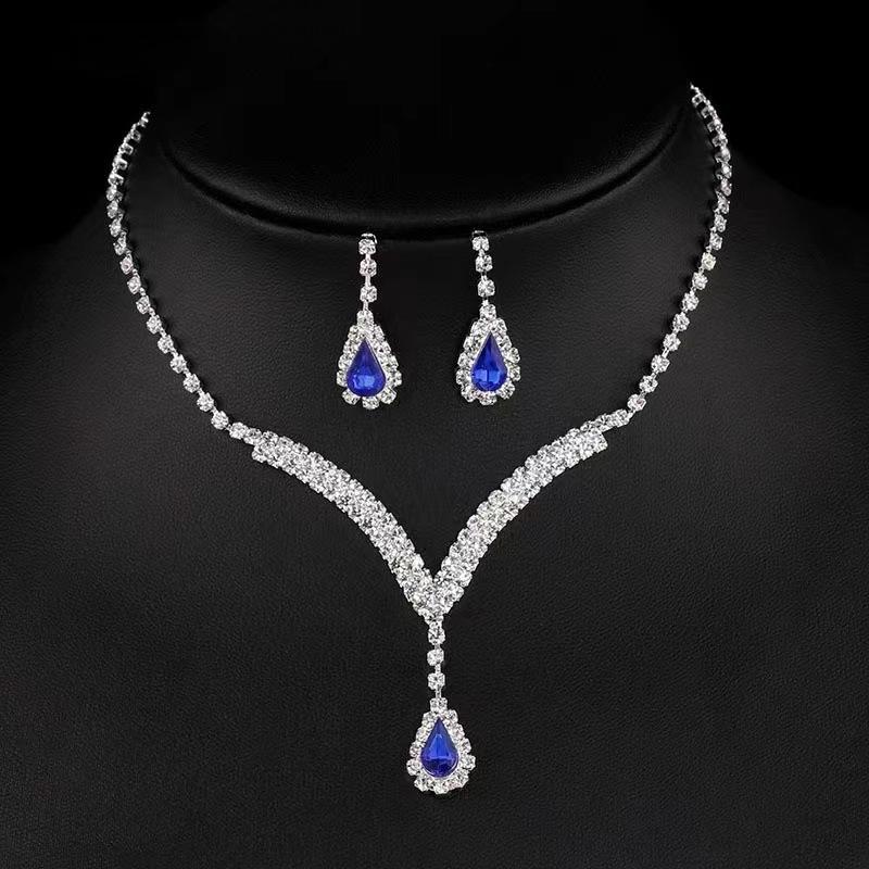 Girls' Jewelry, Flash Diamond Necklace, Earrings, Stud Earrings, Wedding Jewelry Set.