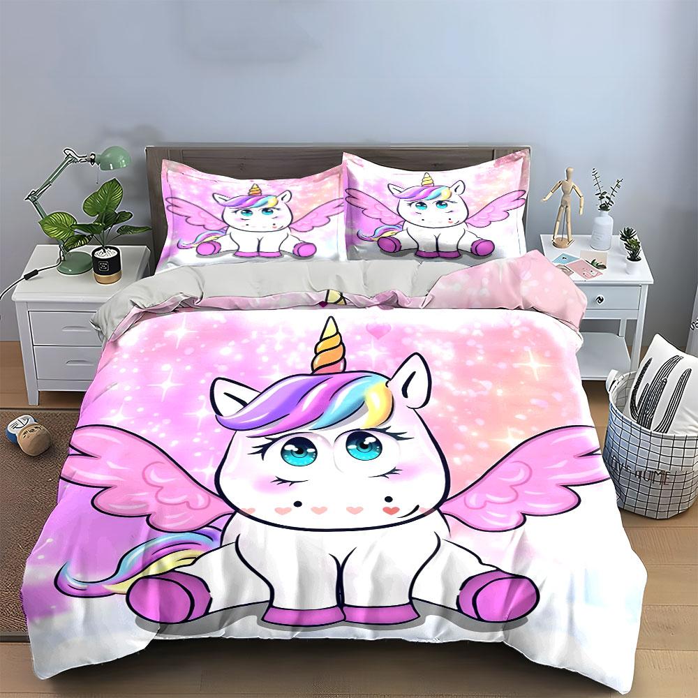 Cute Unicorn Wings Bedding Set Bedding Duvet Cover Set Duvet Cover Pillowcases (1 * Duvet Cover 2 * Pillowcases, without duvet insert)