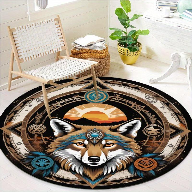S Natural Wolf Round Rug Nonslip Area Rug Office Chair Mat Carpet For Living Room Bedroom Home Decor
