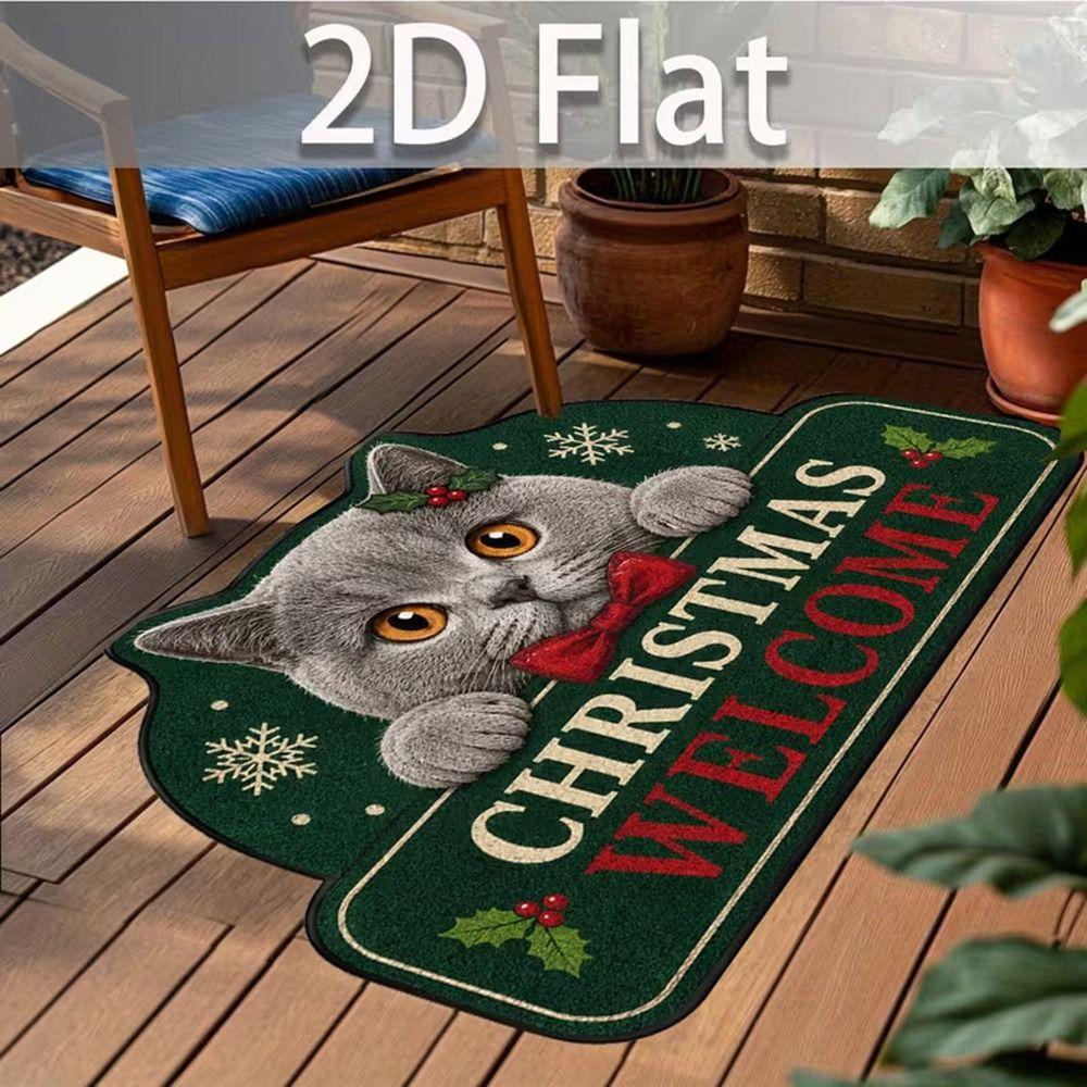 Anti-fouling Cat Area Rug Non-Slip Floor Mat Unique Cartoon Carpet Merry Christmas