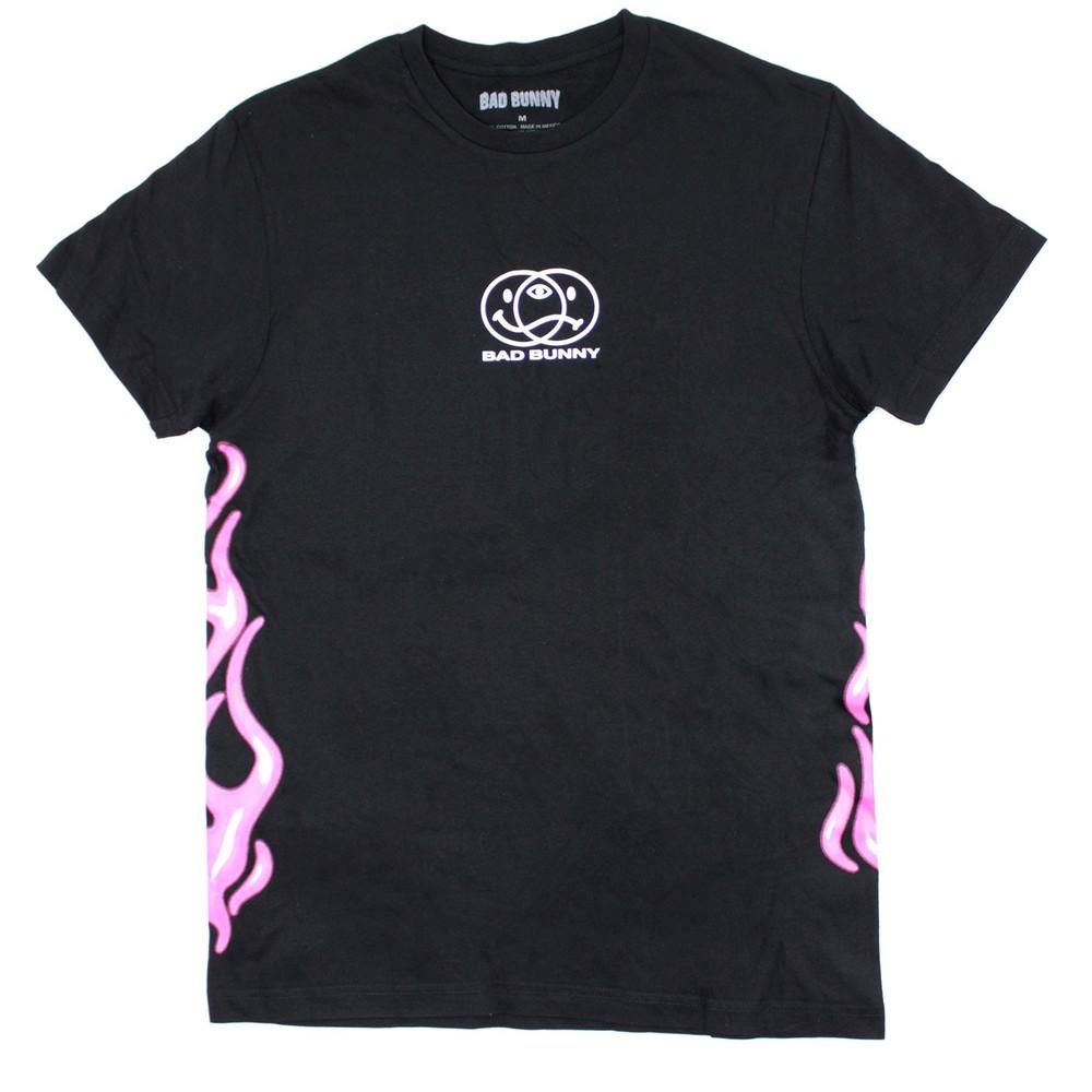 

Men s Bad Bunny Smileys Pink Flames T-shirt Black 4XL