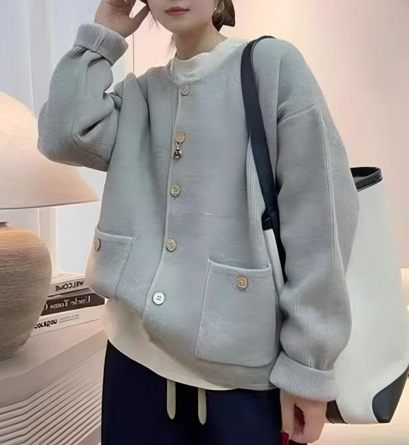 Women's Round Neck Knitted Cardigan: Soft, Slimming, Versatile, Fashionable Loose Sweater for Autumn and Winter