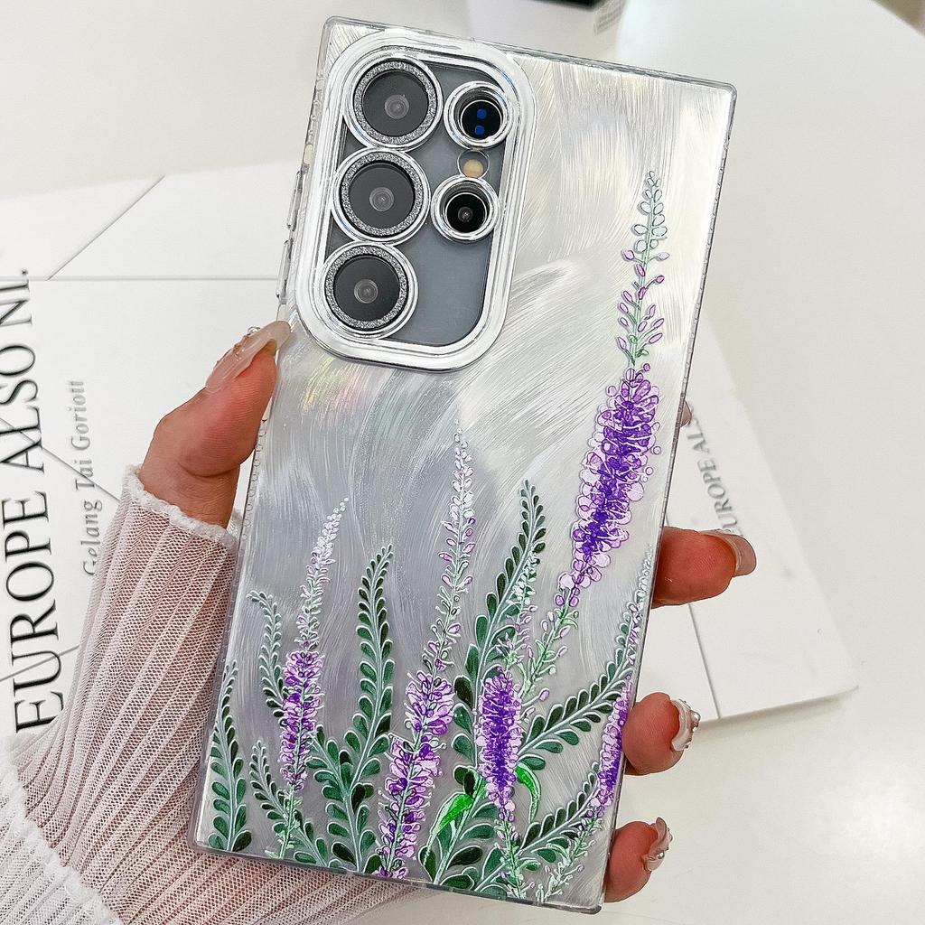 Samsung S25 Ultra Floral & Grass Lens Film Case - Full Coverage for S24 & A56, with Bracelet-style Protective Case