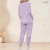 Women Plus Size Black Blue Printed Nurse Scrub Set V Neck Long Sleeve Pocket Top Long Pants