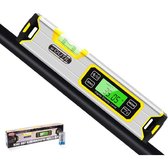 12-Inch Digital Torpedo Level and Protractor Aluminum Inclinometer Angle Finder with Backlight LED Display & V-Groove Magnetic Base, IP54 Dust/Water