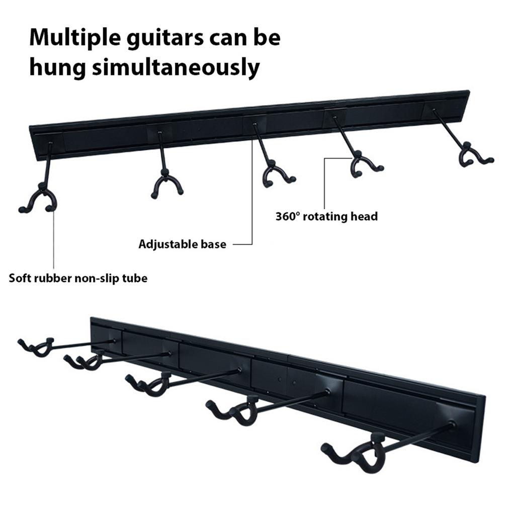 Electric Guitar Rack Aluminum Alloy Holds 5 Guitars Adjustable Hook Position Wall Mount Guitar Hanger for Mandolin Bass