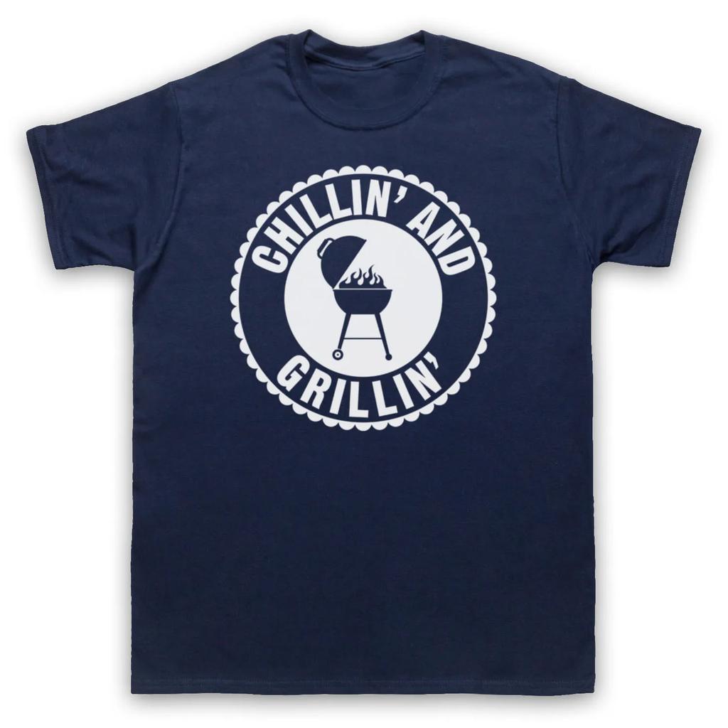 Chillin BBQ and Grillin Retro Slogan Cooking Chef T Shirt New 100 Cotton Short Sleeve ONeck Tshirt Casual Mens Top