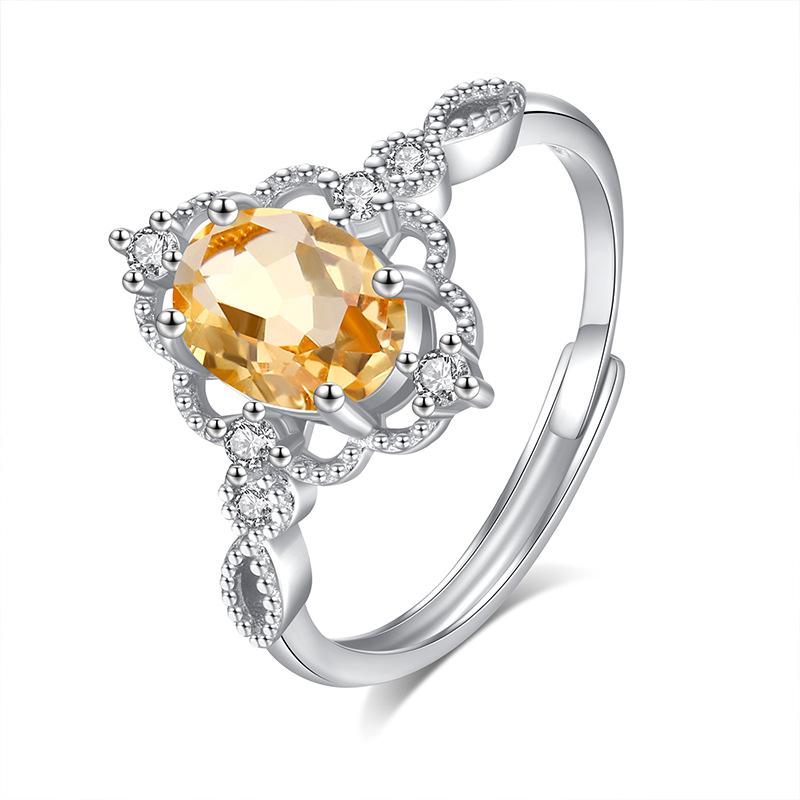 Egg-shaped inlaid natural colored spar ring s925 sterling silver simple and versatile new ring fashion retro jewelry gift