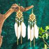 Bohemian Long Sun Flower Feather Earrings for Women Trendy Ethnic Retro Gold Color Chain Tassel Earring Wedding Vacation Jewelry
