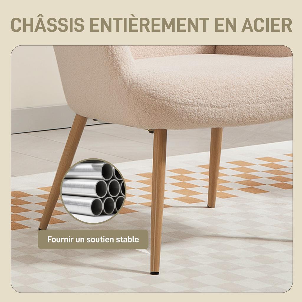 Lounge Chair, Boucle Accent Chair, High Back, Armrests, 71 x 74 x 97.5 cm, Beige