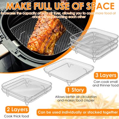 3 Layer Air Fryer Rack Square Grilling Rack Stainless Steel Airfryer Oven Grill Steamer Cooker Dehydrator Rack Cooking Tools