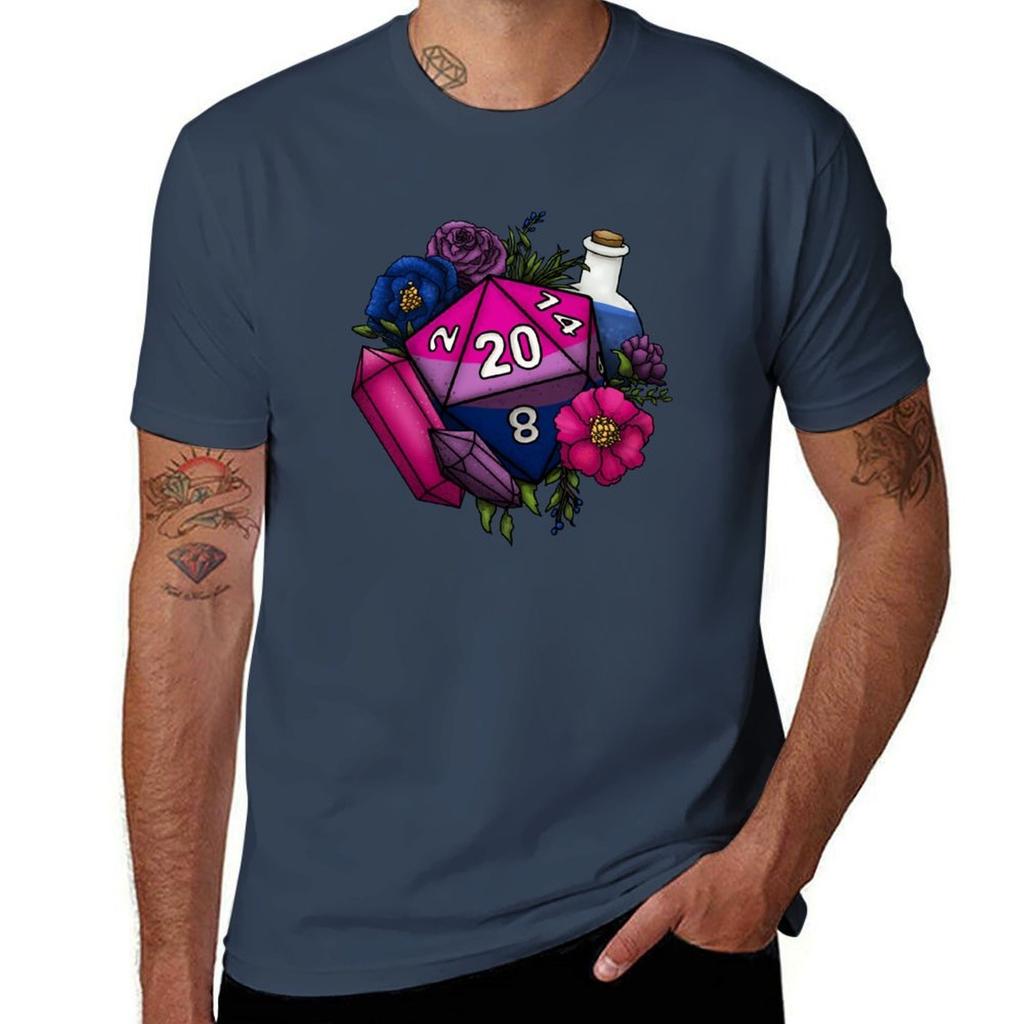 Pride Bisexual D20 Tabletop Rpg Gaming Dice Tshirt No Iron Casual Short Sleeve Top