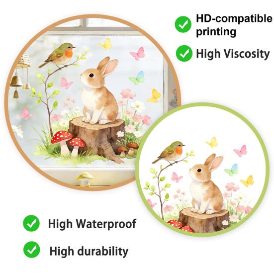 Adesivo per Finestra Design Uccello Coniglio, Decalcomania in Vetro Impermeabile ad Aderenza Elettrostatica per Soggiorno Camera da Letto Ingresso Decorazione Casa