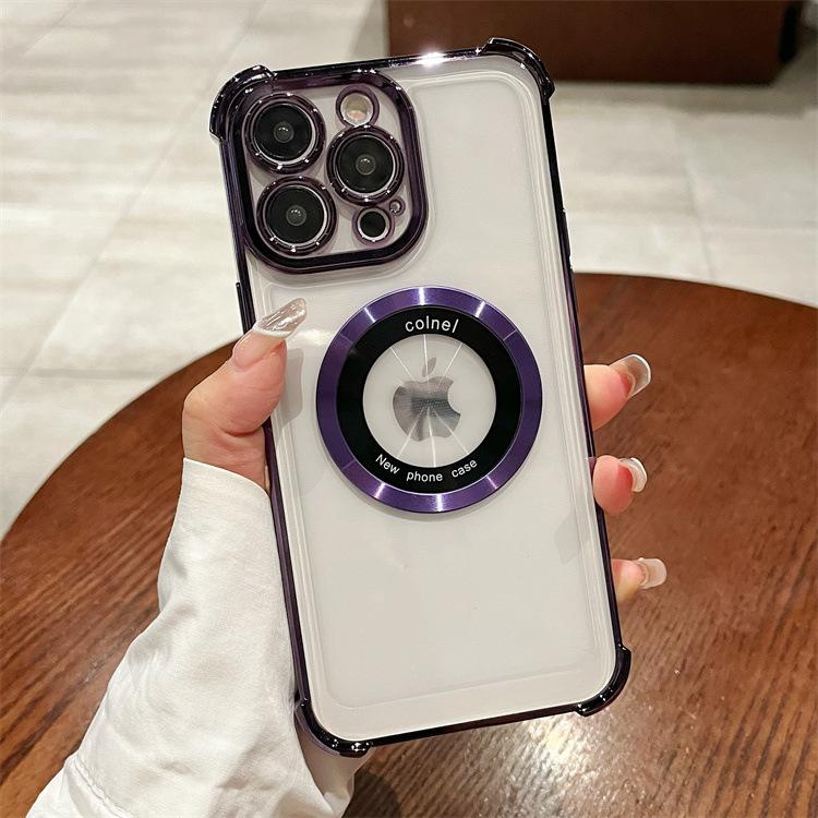 

Four Corner Anti-fall Plating Suitable for Apple 16PRO Double-ring Magnetic Suction Mobile Phone Case Iphone12/14 Simple Protective Case Apple 16PROMAX фиолетовый