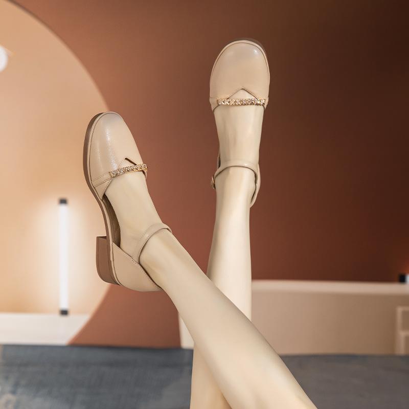 Augustine bag head sandals women's summer 2025 new fashion one-word buckle fashion single shoes low-heeled sandals