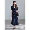 VICTORIA&VERA French Style Faux Denim Short Sleeve Maxi Dress