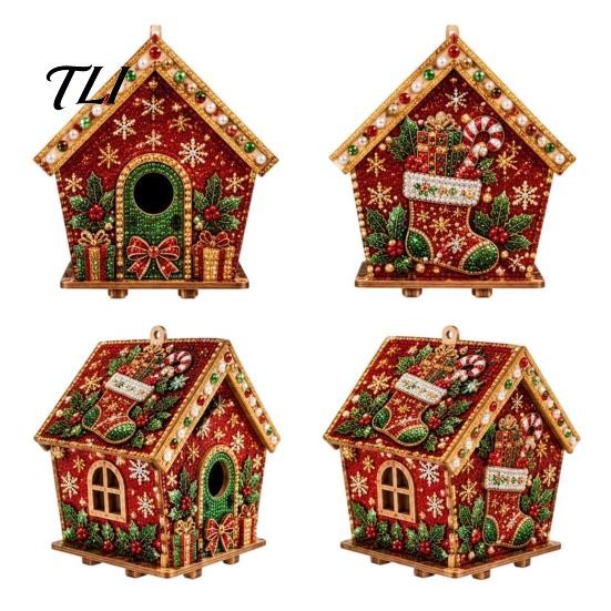 Urlaubsparty-Zubehör DIY Weihnachts-Kunstmalerei mit künstlichen Perlen, Hängender Anhänger-Bausatz, 3D-Perlen Lebkuchenhaus-Dekoration Haus Handgefertigte Miniatur