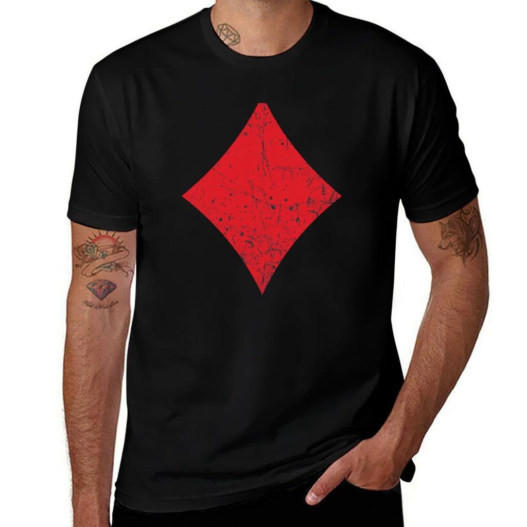 Diamong Playing Cards SIgn Red TShirt Light Athletic Short Sleeve Tee Shirt