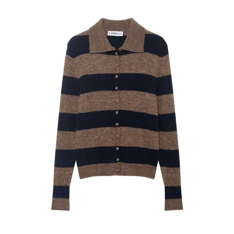 Womens Striped Knit Cardigan Sweater -