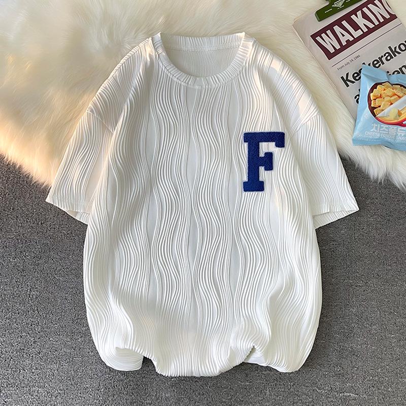 

Унисекс Летняя футболка свободного кроя с флокированным принтом – Уличный стиль Гонконга XXXL белый